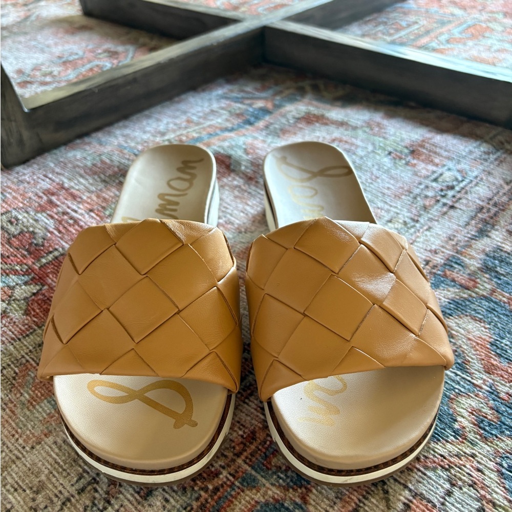 Woven Tan Slide Sandals